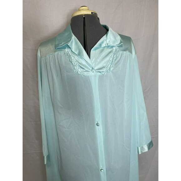 Vanity Fair Light Blue Nylon Long Nightgown Robe With Embroidered Detail Size L - Picture 5 of 14
